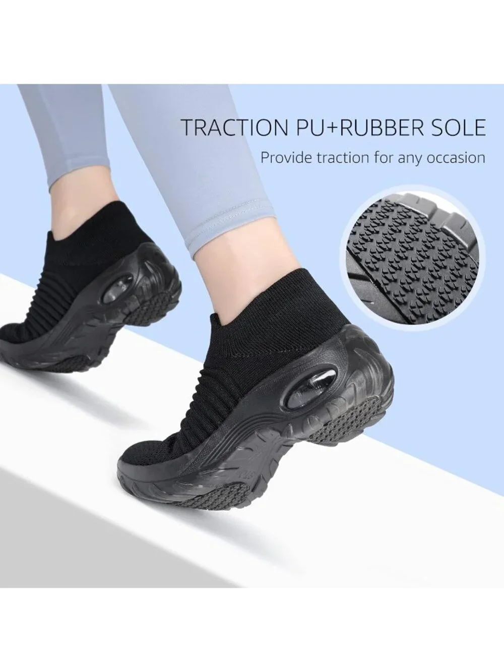 Women's All Black Walking Arch Support Non Slip Breathable Upper Sneaker Shoes